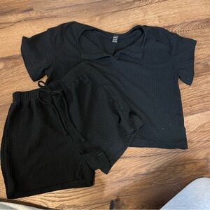 Shein Black Matching Short Sleeve & Shorts Set